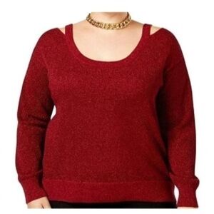 MICHAEL Michael Kors Burgundy Cold Shoulder Metallic Sweater Women's Size Large